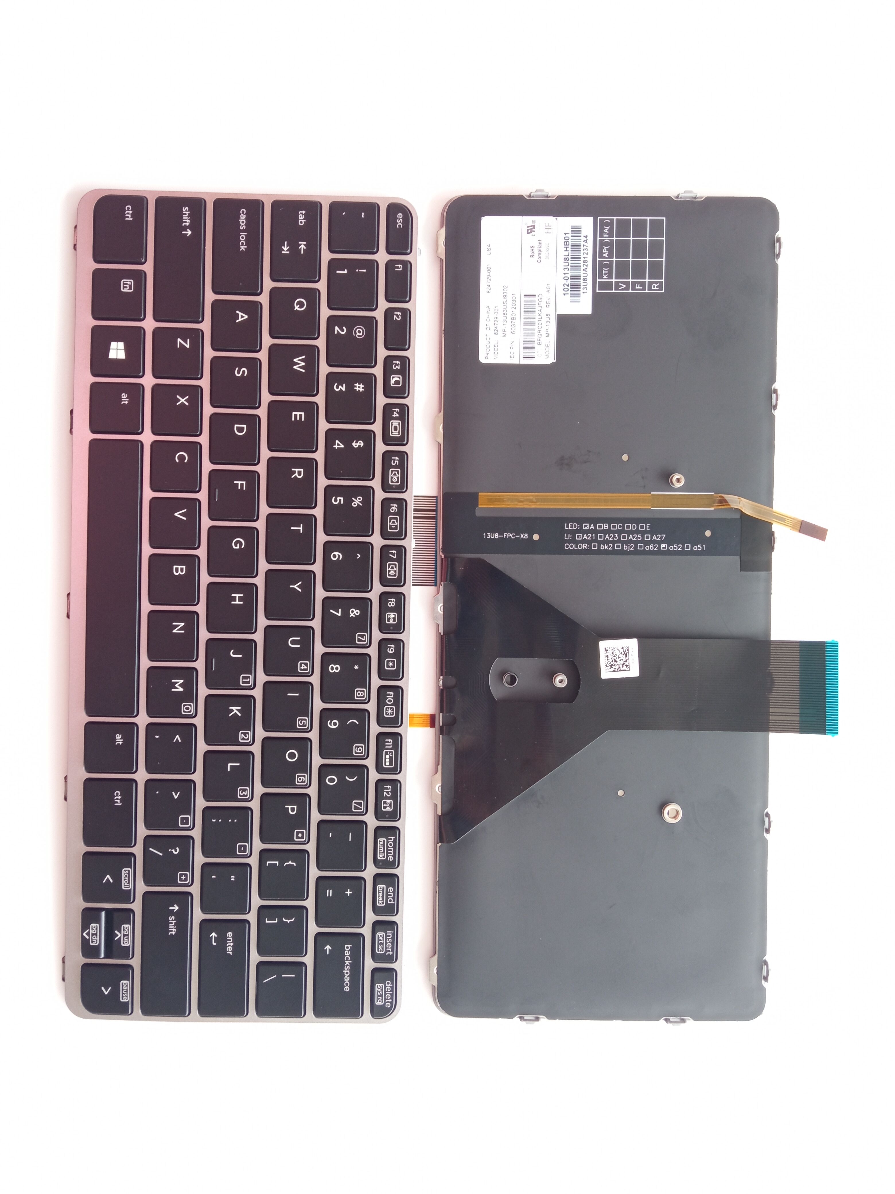 Picture of New Replacement Laptop Keyboard For HP 1020G1/1030G1 SILVER FRAME BLACK Backlit US Layout